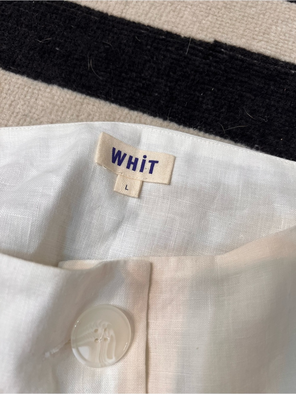WHIT White Linen-Blend Cropped Button Tank - Picture 3 of 4